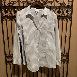 J Jill Dress Button V Neck Pin-strip Shirt